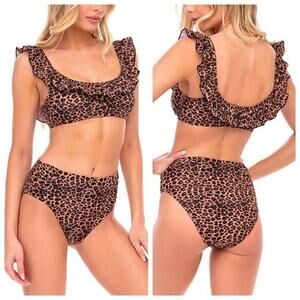 Cabana Del Sol Women's Animal Print Bikini Set Size Small Black Brown Leopard